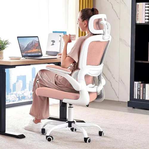 TRALT Silla de oficina ergonómica, silla de escritorio de malla para el hogar de 330 libras, sillas de escritorio de oficina con ruedas, cómodas Rosa