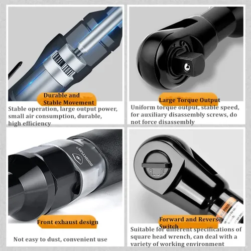 Miniatura 6 de Llave de trinquete neumática de 3/8 pulgadas Llave neumática de torque con impulsor de torque Llave inglesa de servicio pesado