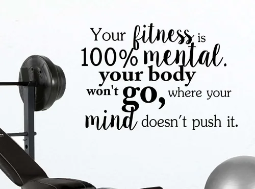 Your Fitness is 100% Mental Your Body Won't go Where Your Mind Doesn't Quote - Adhesivo decorativo para pared, vinilo para guardería, con texto en