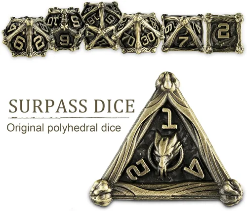 Miniatura 4 de Surpass DND - Juego de dados de metal, 7 piezas, para juegos de rol, dados poliédricos, regalos de mazmorras y dragones (turquesa antigua)