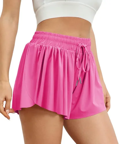 AUTOMET - Pantalones cortos de correr 2 en 1 para mujer, estilo casual, de verano, de cintura alta, atlético, para entrenamiento, motociclista,