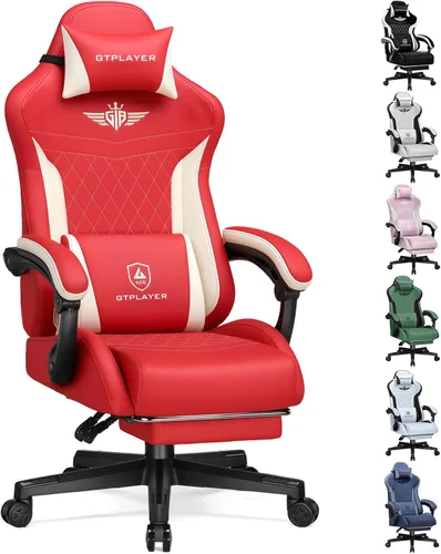 Miniatura 9 de GTPLAYER Silla de juegos con reposapiés, silla de juegos grande y alta, silla de oficina de computadora con soporte lumbar para adultos, silla