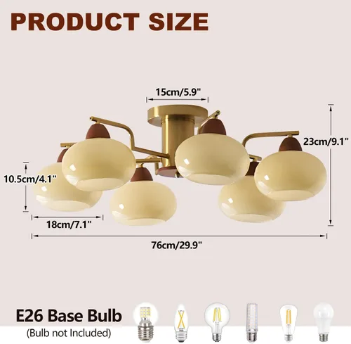 Miniatura 2 de KCO Iluminación Lámpara de Techo de Montaje Empotrado Retro Antigua de Latón, Moderna de Mediados de Siglo, Lámpara de Techo de 6 Luces Dorada con 6