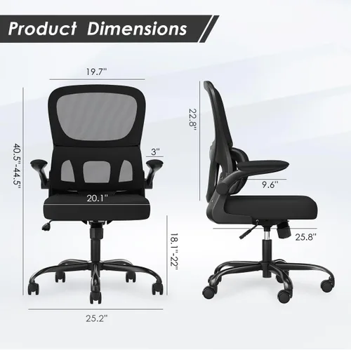 Miniatura 2 de Soohow Silla de oficina, ergonómica de malla con soporte lumbar, cómoda silla de escritorio giratoria para computadora con reposabrazos abatibles