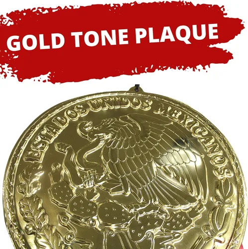 Miniatura 4 de Bandera de Mexcio colgante extragrande con flecos y placa de Estados Unidos Mexicanos en tono dorado, suministros y decoraciones para fiesta