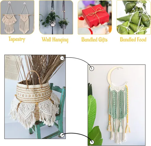 Miniatura 6 de Cuerda de macramé de 0.079 in para 219 yardas, cuerda de algodón natural para manualidades, hilo de cuerda de macramé de colores para colgar