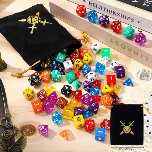 Miniatura 4 de 105 piezas, conjuntos de dados a granel, dados poliédricos con bolsa con cordón, juego de mesa de rol múltiple D4 D6 D8 D10 D% D12 D20