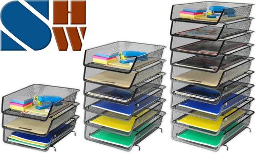 Miniatura 3 de Simple Houseware - Organizador de escritorio apilable para documentos y cartas, 3 paquetes, color negro