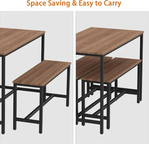 Miniatura 6 de Yongchuang Juego de mesa de comedor de cocina de 44 pulgadas para 4, mesa de cocina de 3 piezas con 2 bancos para comedor, espacio pequeño, mesa