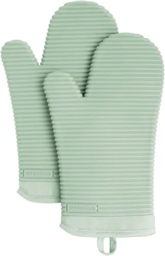 KITCHENAID Juego de 2 guantes de horno de silicona suave acanalados, 7.5 x 13 pulgadas, color pistacho