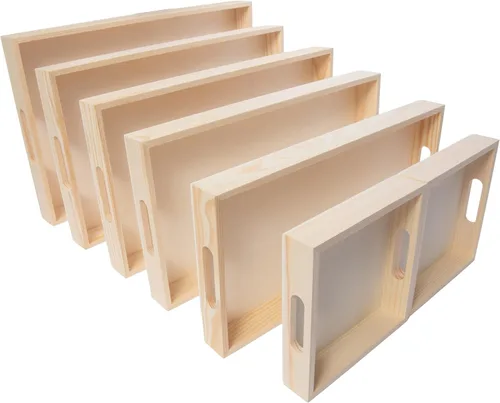 Miniatura 10 de Bandejas de madera anidadas para servir, bandejas rectangulares sin terminar con asas recortadas para manualidades, otomanos, servir y decoración