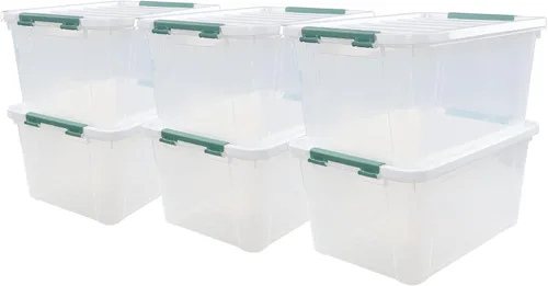 Paquete de 6 cajas de almacenamiento de plástico de 20 L, caja de almacenamiento transparente con tapas