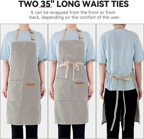Miniatura 4 de NLUS Paquete de 2 delantales de cocina para mujeres con bolsillos, delantales de cocina ajustables, delantales de chef para mujeres y hombres