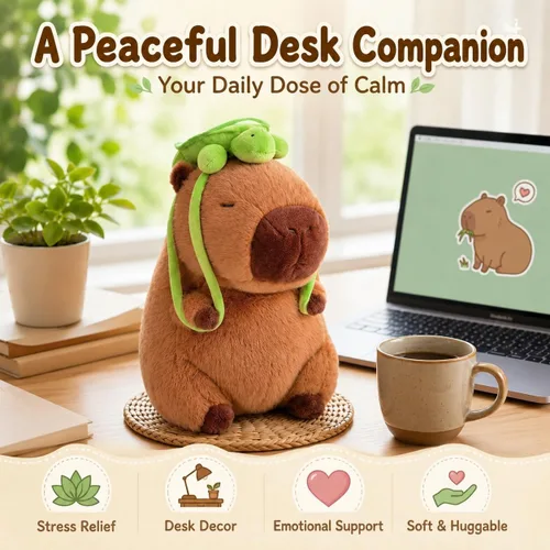 Miniatura 5 de Capybara - Peluche con mochila de tortuga desmontable, almohada Kawaii Capibaras Peluches de 9 pulgadas, animal de peluche suave para adolescentes
