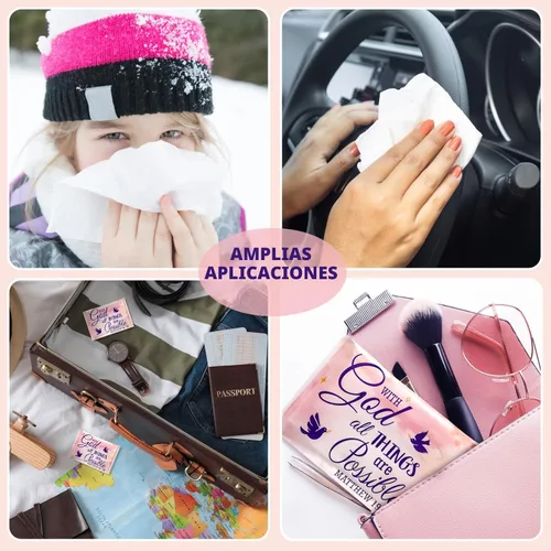 Miniatura 6 de Sinmoe Paquete de 60 pañuelos de bolsillo cristianos de viaje, 3 capas, tamaño de bolsillo, pañuelos de viaje de boda para invitados, mini cartera