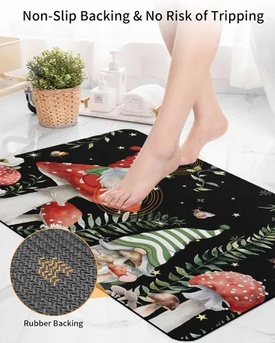 Miniatura 5 de Tapete de baño antideslizante de gnomos de hongos, tapete de baño, alfombra de pasillo de baño, de secado rápido y absorbente, de tierra