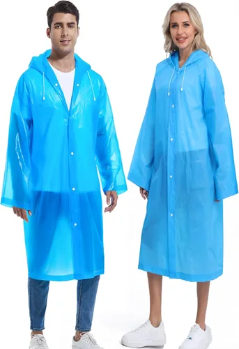 Miniatura 27 de 2 piezas de ponchos de lluvia reutilizables para adultos, abrigos de lluvia para adultos, chaquetas de lluvia, impermeables para hombres y mujeres