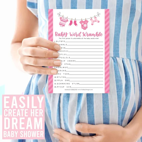 Miniatura 8 de Hadley Designs Juegos de baby shower para 25 invitados, juego de baby shower rosa para niña, juego de baby shower, juego de baby shower verdadero