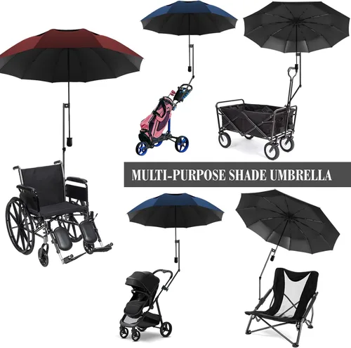 Miniatura 6 de Sombrillas de Patio UPF 50+ 360° Sombrilla de Sombra Ajustable, Sombrilla de Playa con Abrazadera Universal, Sombrilla de Playa con Abrazadera, Vino
