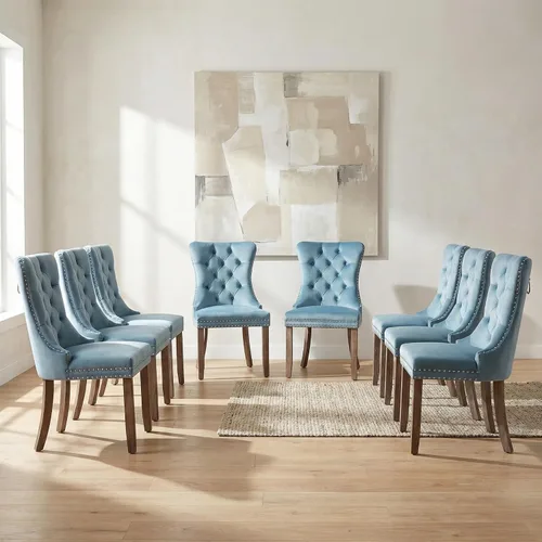 Miniatura 34 de OVENTA Juego de 4 sillas de comedor modernas tapizadas copetudas, terciopelo negro y gris y cuero con patas de madera maciza, sillas de cocina