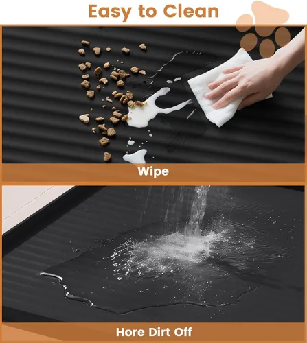 Miniatura 5 de Tapete de comida para perros de 36" x 24", tapete impermeable para alimentación de mascotas con ranuras de desviación y bordes elevados, tapete Negro