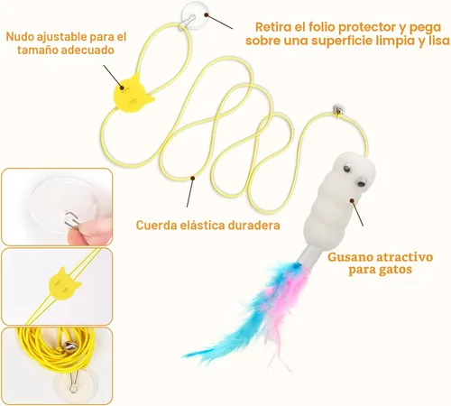 Miniatura 5 de JIARON 6 juguetes interactivos de plumas para gatos, juguete retráctil para colgar en interiores, juguetes de juego propio hacen ejercicio divertido