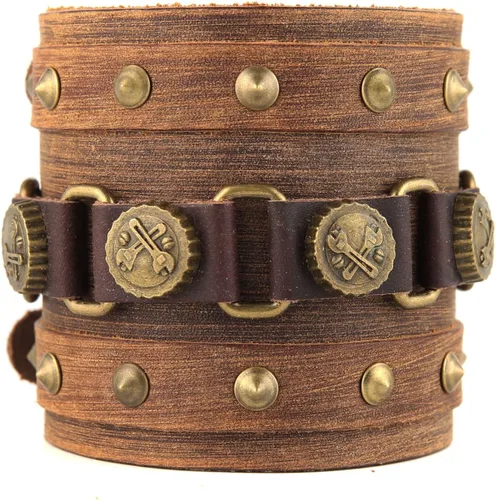 Miniatura 4 de STWTR Pulsera ancha de cuero con cinturón ancho para hombre, estilo punk, rock, moto, Sin gemas.