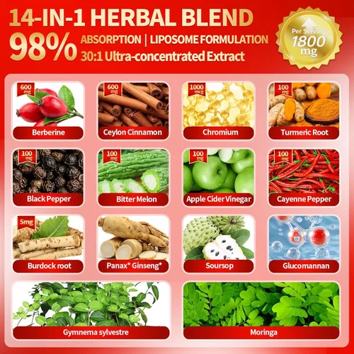 Miniatura 3 de Gotas líquidas de suplemento de Berberina 14 en 1 con canela de Ceilán, 1800mg + tecnología liposomal 30:1 con pimienta de cayena, guanábana, cromo