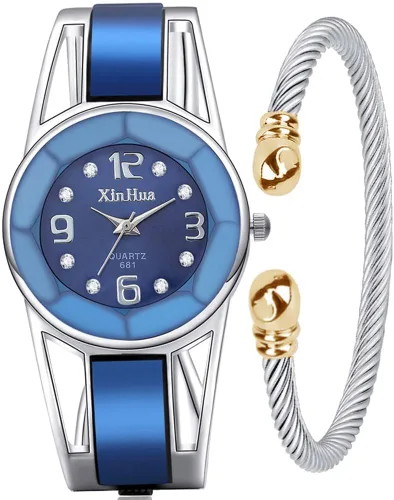 Gosasa Reloj para mujer, diseño impresionante, banda de metal, tamaño pequeño y mediano, brazalete de vestir, 6 pulgadas, juego de regalo con pulsera