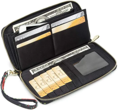 Miniatura 182 de Cartera de mano para mujer, estilo bohemio, con RFID, elegante, espaciosa con correa para viajes, capacidad para tarjetas, teléfono, dinero