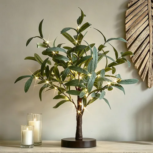 Miniatura 11 de Hairui Árbol de magnolia iluminado con temporizador de 18 pulgadas, 35 luces LED, funciona con pilas o enchufe USB, árbol de mesa de vegetación