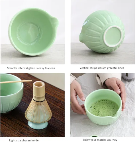 Miniatura 4 de TANG PIN Juego de matcha – Tazón de matcha con boquilla y batidor, 15 onzas, cuchara de matcha, soporte para batidor de matcha (soporte de Chasen)