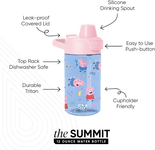 Miniatura 2 de Simple Modern Peppa Pig Botella de Agua Summit de Plástico Tritan para Niños 12 oz Taza Sin BPA con Tapa de Pajita Cubierta a Prueba de Fugas