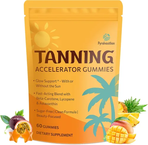 Gomitas bronceadoras con astaxantina para mujeres y hombres | Suplemento de bronceado sin sol con betacaroteno, licopeno, colágeno y vitaminas |