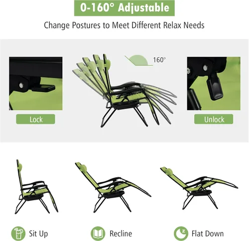 Miniatura 4 de Tangkula Zero Gravity - Silla plegable para patio, reclinable, ajustable, con soporte para tazas, reposabrazos anchos para patio, jardín, piscina