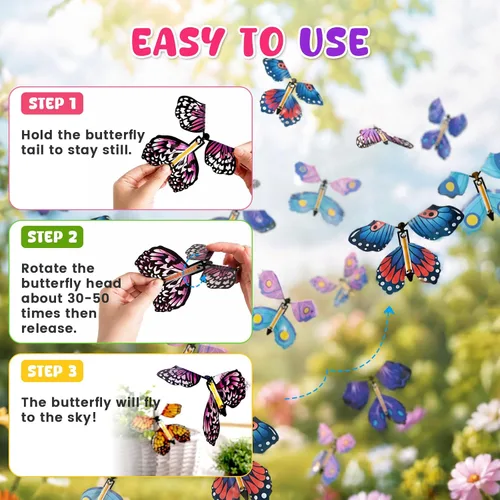 Miniatura 3 de MCPINKY 26 juguetes mágicos de mariposa voladora, juguete de mariposa de cuerda de hada, juguetes voladores en el libro, caja de explosión sorpresa