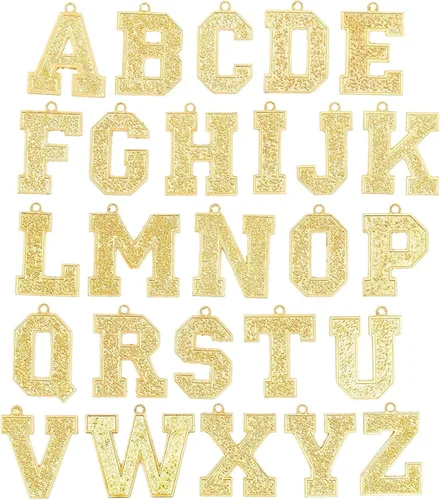 Bright Creations Dijes de letras con iniciales, paquete de 26, cobre chapado en oro para hacer joyas de oro