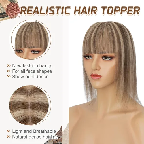 Miniatura 102 de Rich Choices Pelucas con topper de cabello para mujeres, cabello humano real 100% Remy, sin flequillo, para mujeres con adelgazamiento en la parte