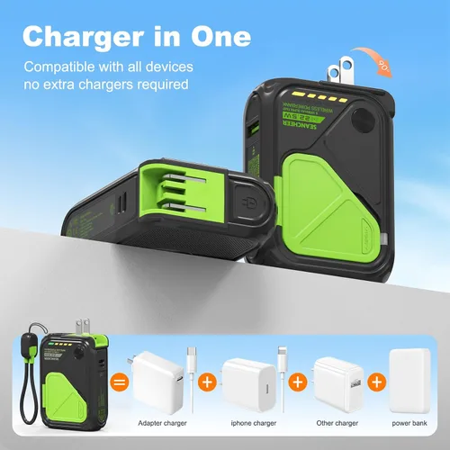Miniatura 2 de SEANCHEER Cargador portátil P05, banco de energía magnético, pequeño banco de energía inalámbrico, paquete de batería de 10000 mAh esenciales
