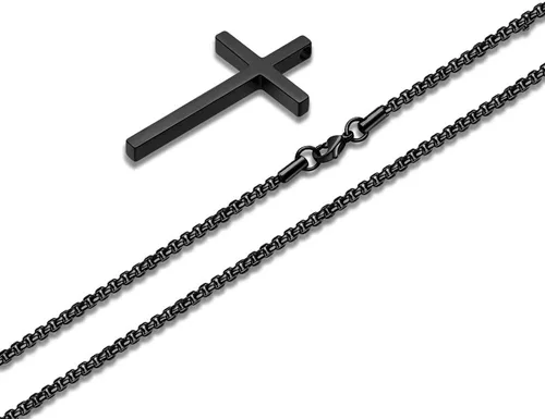 Miniatura 7 de M MOOHAM- Collar con dije de cruz de acero inoxidable para hombre, cadena de eslabones cuadrados de 16 a 30 pulgadas, color plateado, negro, dorado