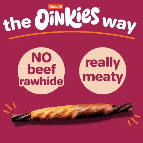 Miniatura 5 de Hartz Oinkies Costillas Tiernas con Pollo Real, Pato y Verduras, Golosinas para Perros Sabor a Mantequilla de Maní Sin Cuero Crudo, Masticables