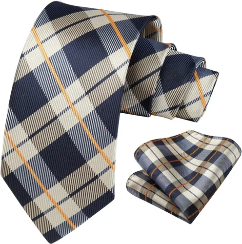 Miniatura 178 de HISDERN Conjunto de corbata a cuadros a cuadros pañuelo tejido clásico formal para hombre corbata y bolsillo cuadrado