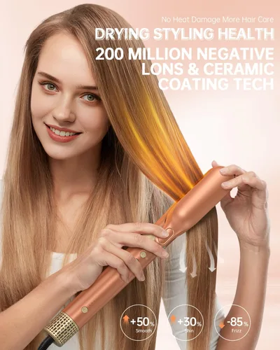 Miniatura 4 de Estilizador de aire caliente de 6 en 1 de webeauty [Doble voltaje], secador de pelo iónico negativo de alta velocidad con rizadores automáticos