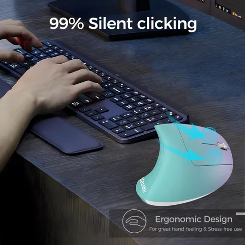 Miniatura 7 de Vassink Ratón ergonómico inalámbrico recargable, conexión USB A+Type C (2en1), 800/1200/1600 DPI, 6 botones, 2.4GHz, ratón vertical para túnel