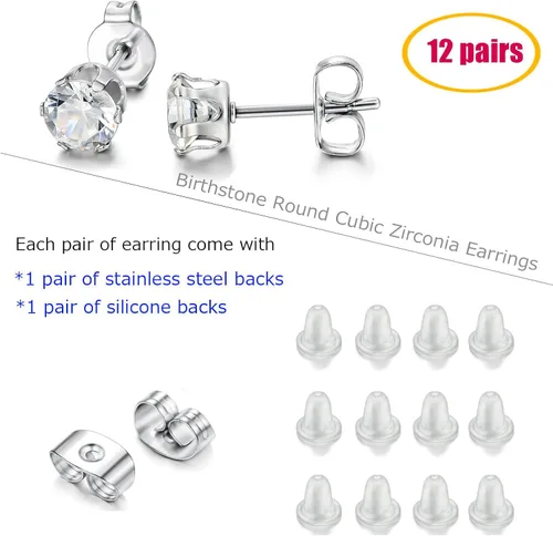 Miniatura 5 de Jstyle Jewelry Stainless Steel Womens CZ Stud Earings Set Piercing 12 Pairs