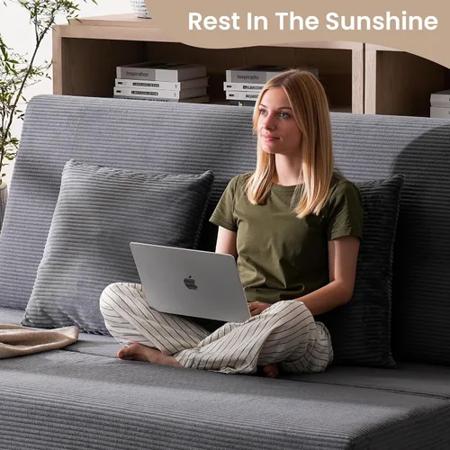 Miniatura 4 de Sofá cama plegable, silla convertible con almohadas, espuma viscoelástica de alto soporte y tela de pana suave, cómodo sofá cama de dos plazas