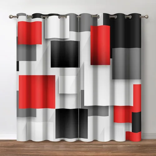 Miniatura 25 de Jekeno Cortinas blancas y negras para ventana, diseño moderno de ladrillo abstracto en 3D, cubos futuristas, geométricos, cuadros, bolsillo