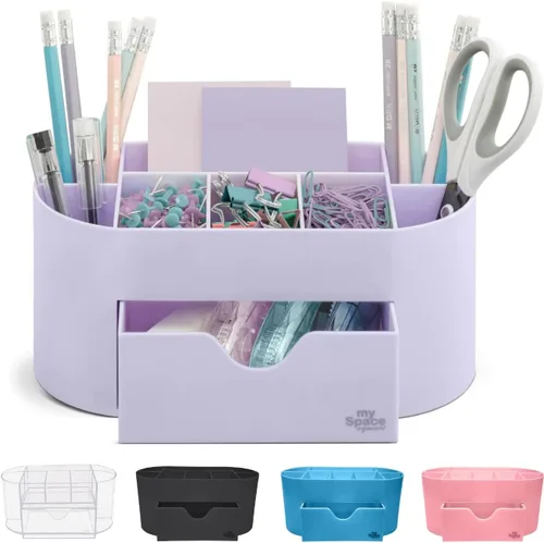 Miniatura 8 de My Space Organizers Organizador de escritorio azul para suministros de oficina y accesorios de escritorio, soporte para bolígrafos, organización