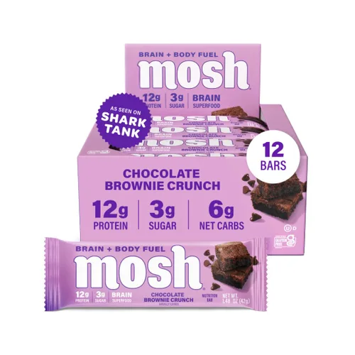 MOSH Barras de proteína Keto de brownie de chocolate, altas en fibra, bajas en carbohidratos, sin gluten, altas en proteínas, aperitivo saludable