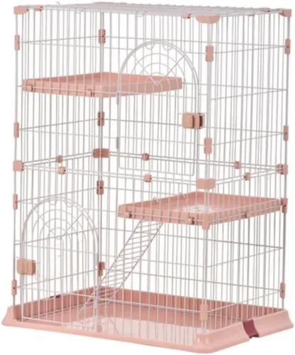 Miniatura 10 de BTM Jaula para gatos, 3 niveles, elegante, casa para gatos, casa para gatos, en casa con escalera, protección, prevención de escapes, fácil montaje